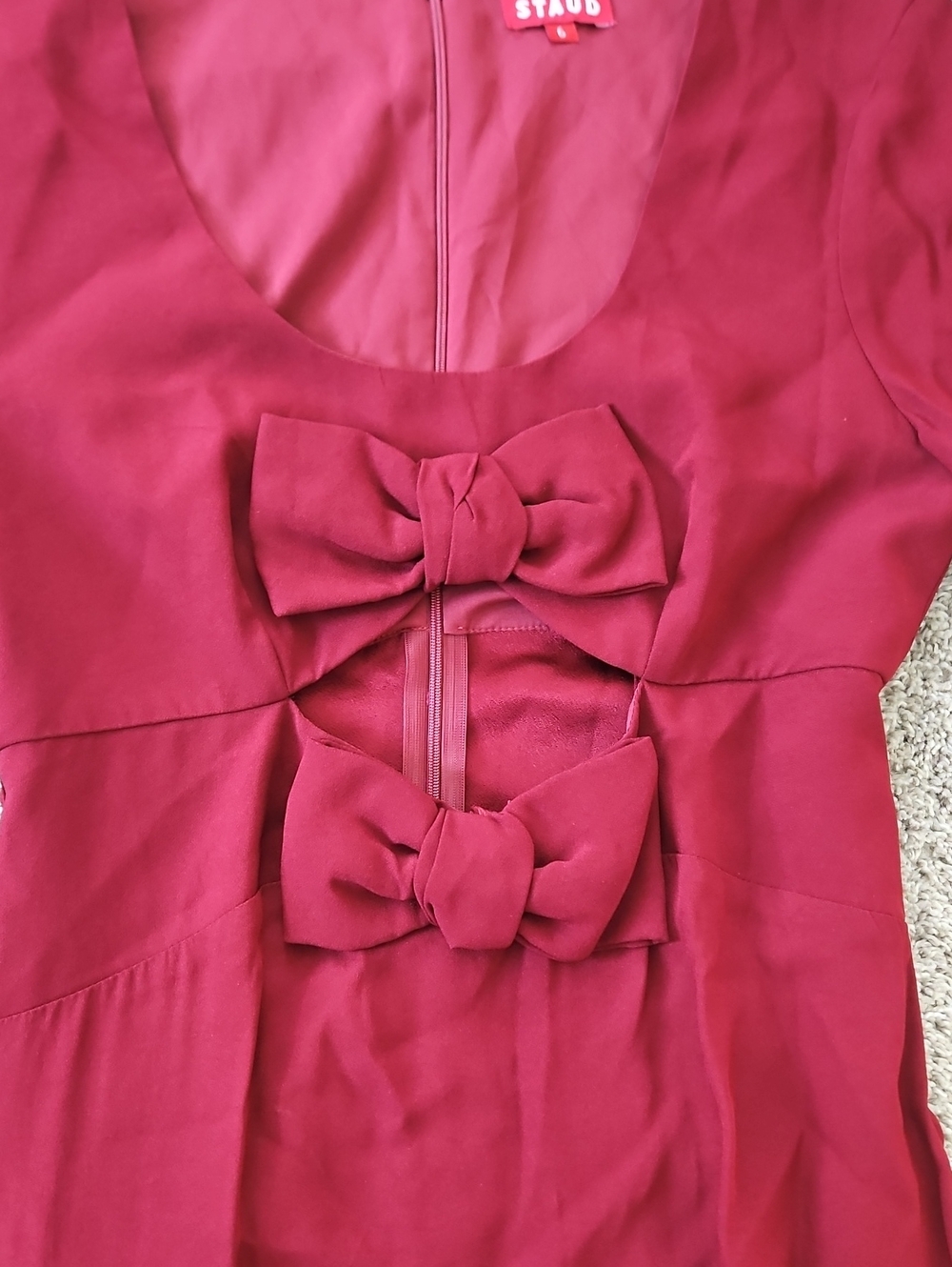Nwt STAUD Burgundy Long-Sleeve Bow Maxi Dress 6 - Picture 6 of 15